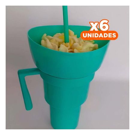 Pack6 Recipiente 2 en 1 para Snacks y Bebidas de ABS Color Verde Practico YPapel Regalo