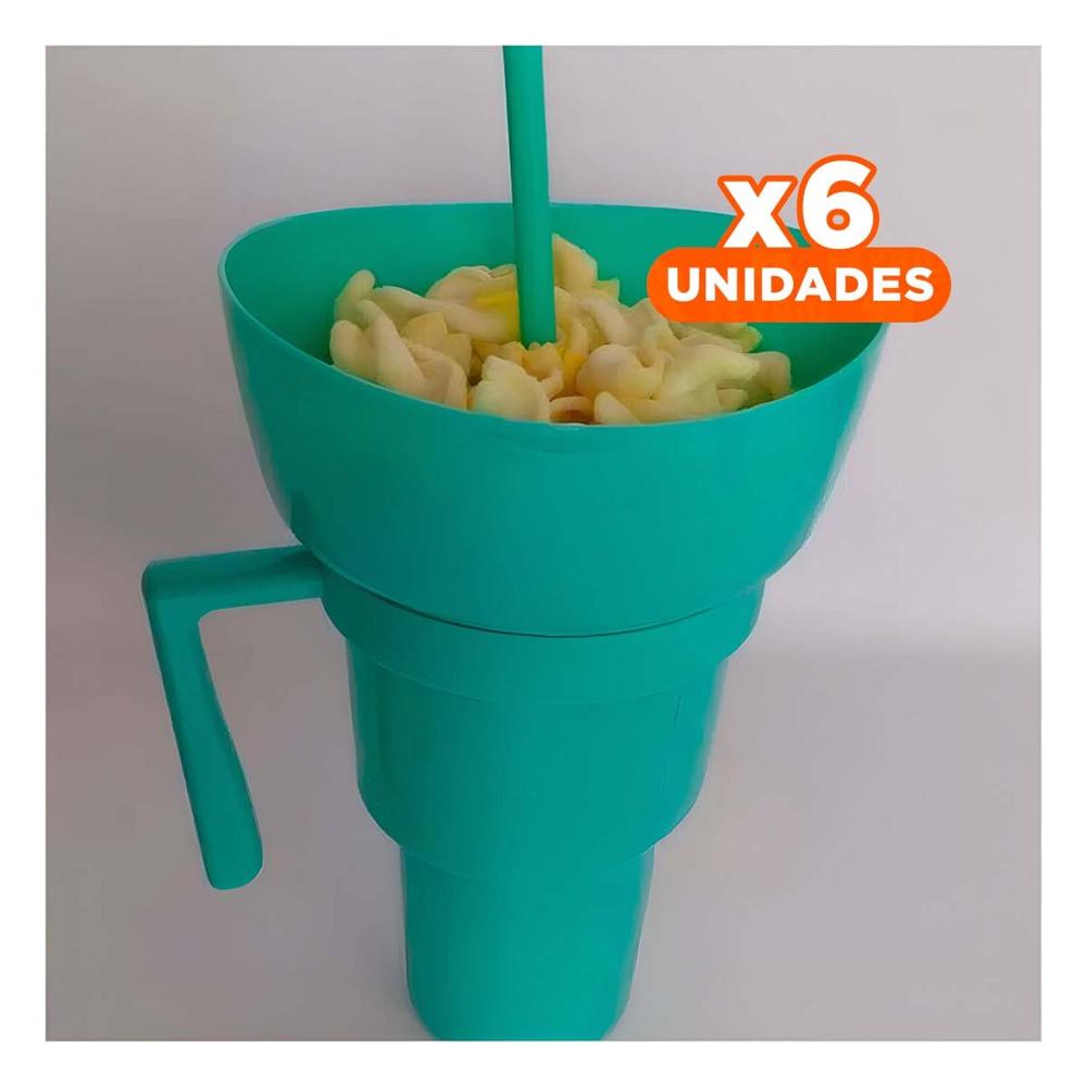 Pack6 Recipiente 2 en 1 para Snacks y Bebidas de ABS Color Verde Practico YPapel Regalo