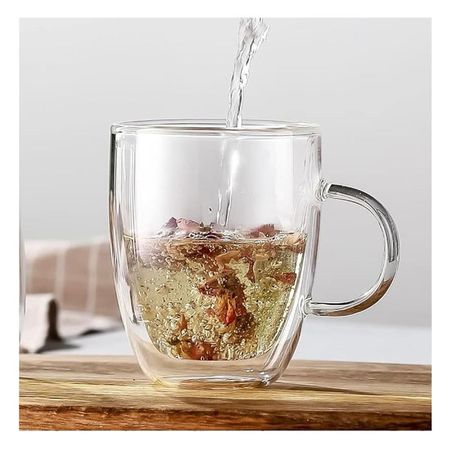Taza 320 Mililitros de Vidrio Doble Capa con Acabado Transparente Elegante YPapel Regalo