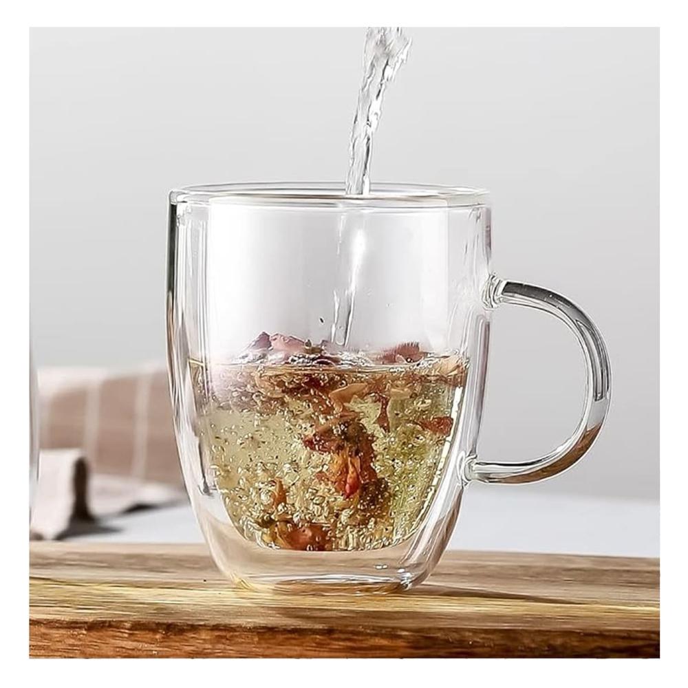 Taza 320 Mililitros de Vidrio Doble Capa con Acabado Transparente Elegante YPapel Regalo