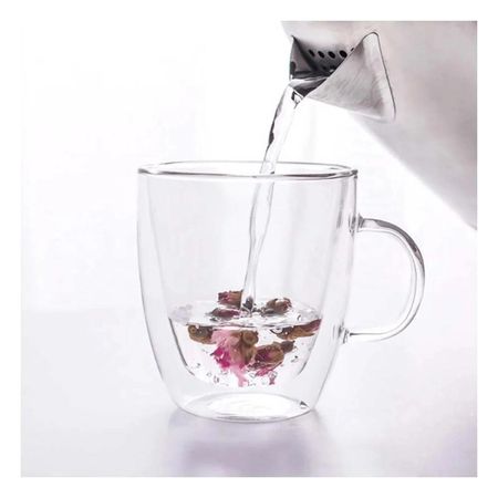 Taza 300 Mililitros de Vidrio Doble Capa con Acabado Transparente Elegante YPapel Regalo