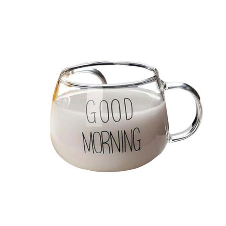 Taza 350 ML en Color Transparente de Vidrio con Frase Good Morning YRegalo Sticker