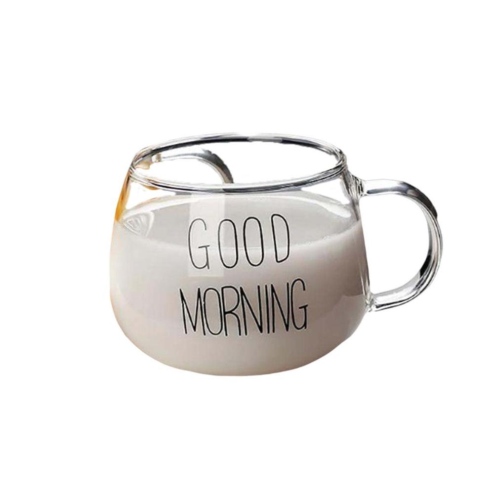 Taza 350 ML en Color Transparente de Vidrio con Frase Good Morning YRegalo Sticker