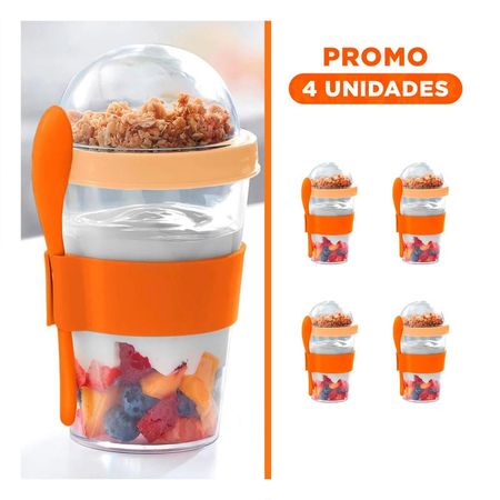 Pack4 Contenedor Compacto 350 Ml Anaranjado para Colacion Saludable