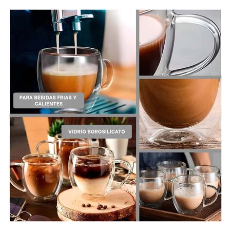 Taza con Asa Circular Espresso 100 ML Doble Capa Transparente Y Ligas Regalo