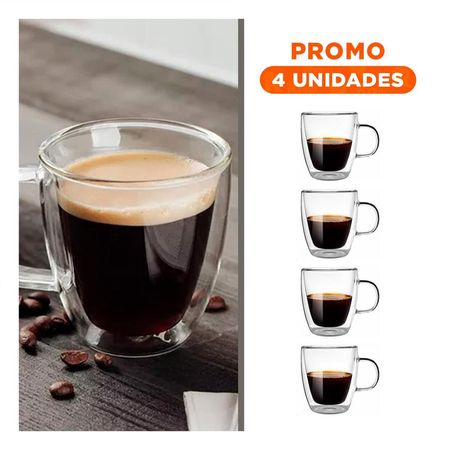 Pack4 Vaso Modelo 320 Mililitros Doble Capa de Vidrio Transparente