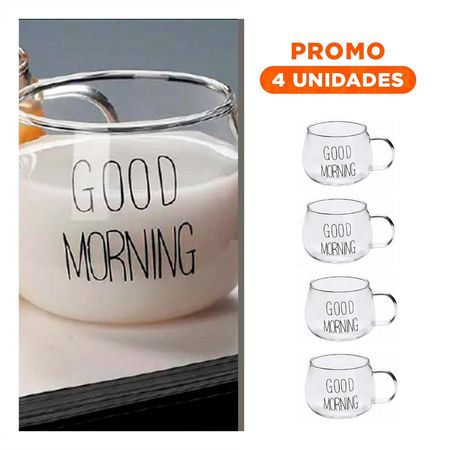 Pack4 Copa con Mensaje Good Morning 350 ML Vidrio Transparente