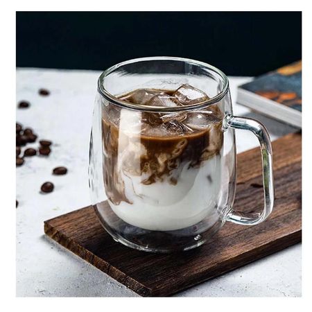 Taza de 100 ML Espresso Doble Capa en Transparente con Asa Cuadrada Y Papel Regalo