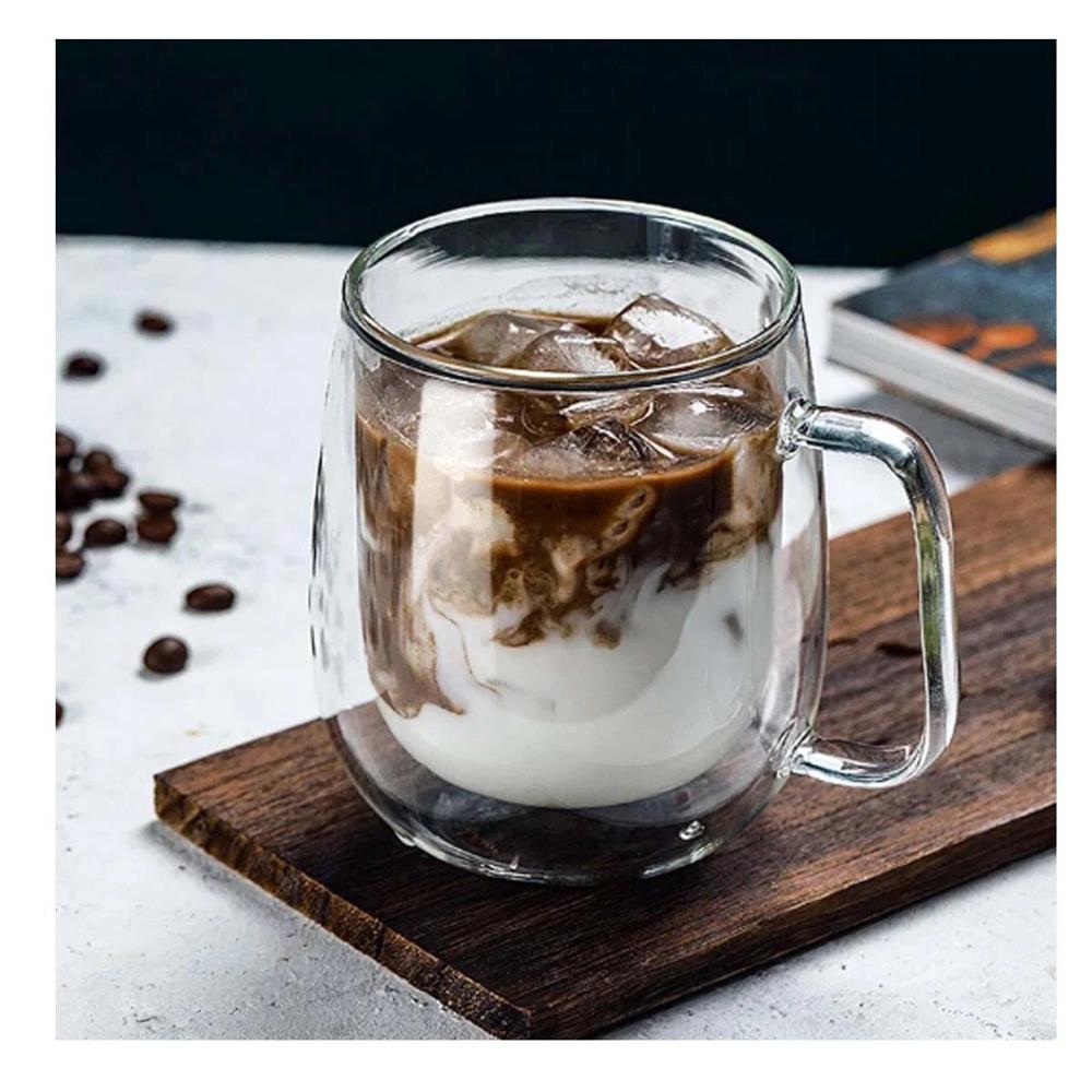 Taza de 100 ML Espresso Doble Capa en Transparente con Asa Cuadrada Y Papel Regalo