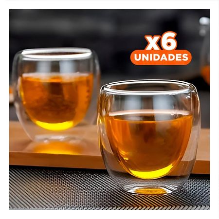Pack6 Decoracion Vaso Doble Capa 460 ml Transparente Detalle Blanco Casa