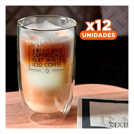 Pack12 Recipiente Transparente para Frappuccino 450 ML de Vidrio Doble Capa Y Regalo Sticker