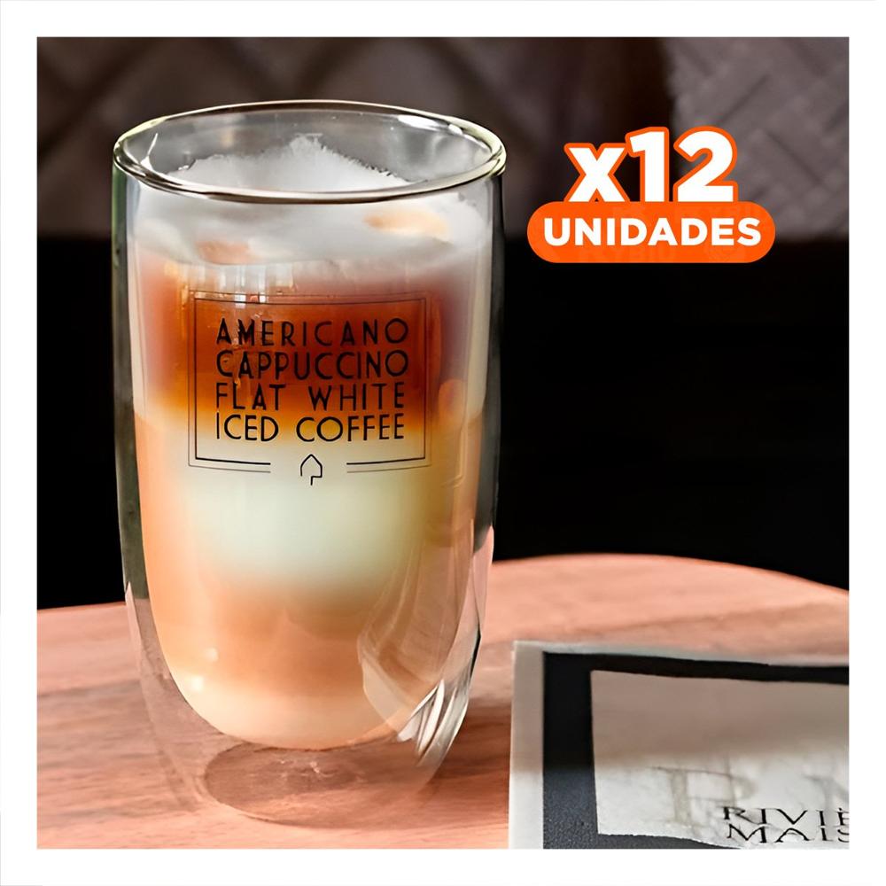Pack12 Recipiente Transparente para Frappuccino 450 ML de Vidrio Doble Capa Y Regalo Sticker