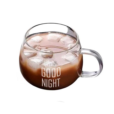 Taza 350 ML en Color Transparente de Vidrio con Frase Good Night Y Regalo Sticker