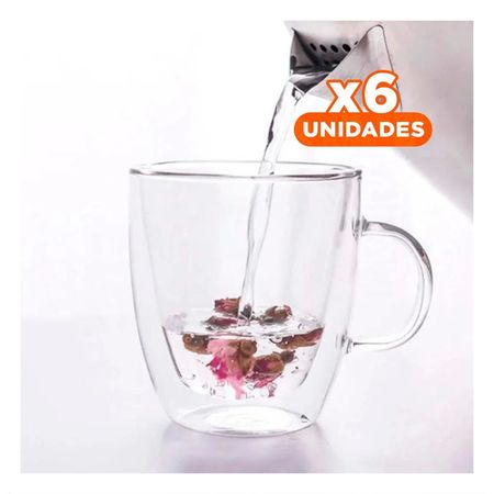 Pack6 Jarro de Vidrio en Transparente 300 Mililitros Estilo Doble Capa