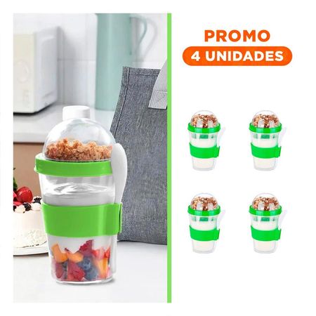 Pack4 Contenedor Compacto 350 Ml Verde Limon para Colacion Saludable
