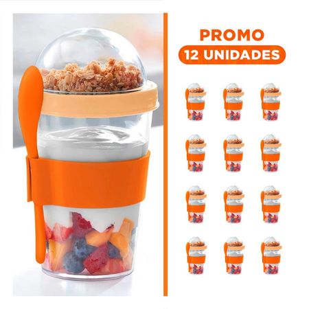 Pack12 Recipiente para Yogurt Natural y Cereal 350 Ml en Anaranjado Moderno
