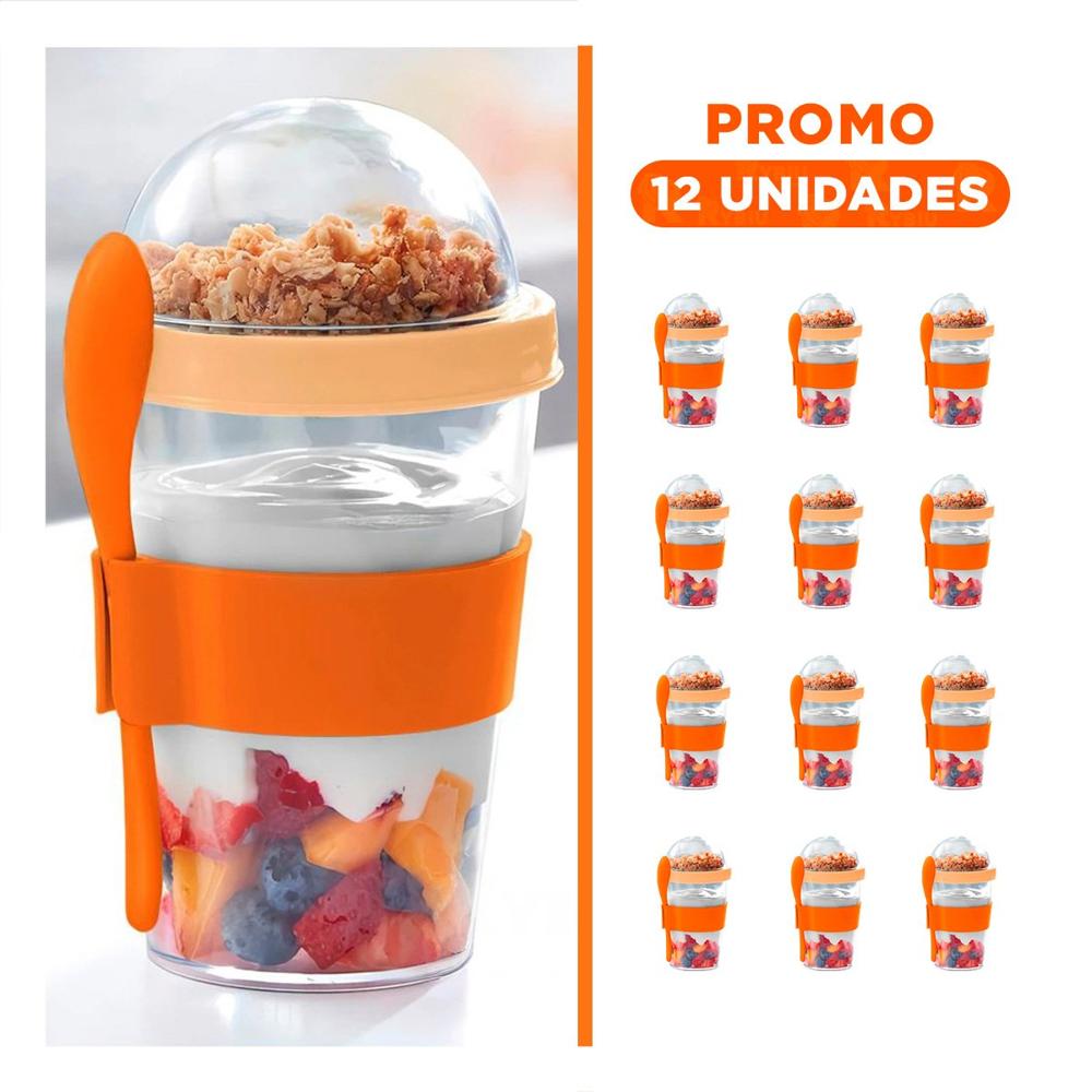 Pack12 Recipiente para Yogurt Natural y Cereal 350 Ml en Anaranjado Moderno