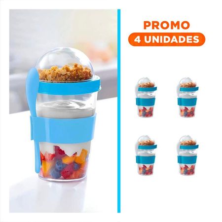 Pack4 Contenedor Compacto 350 Ml Celeste para Colacion Saludable