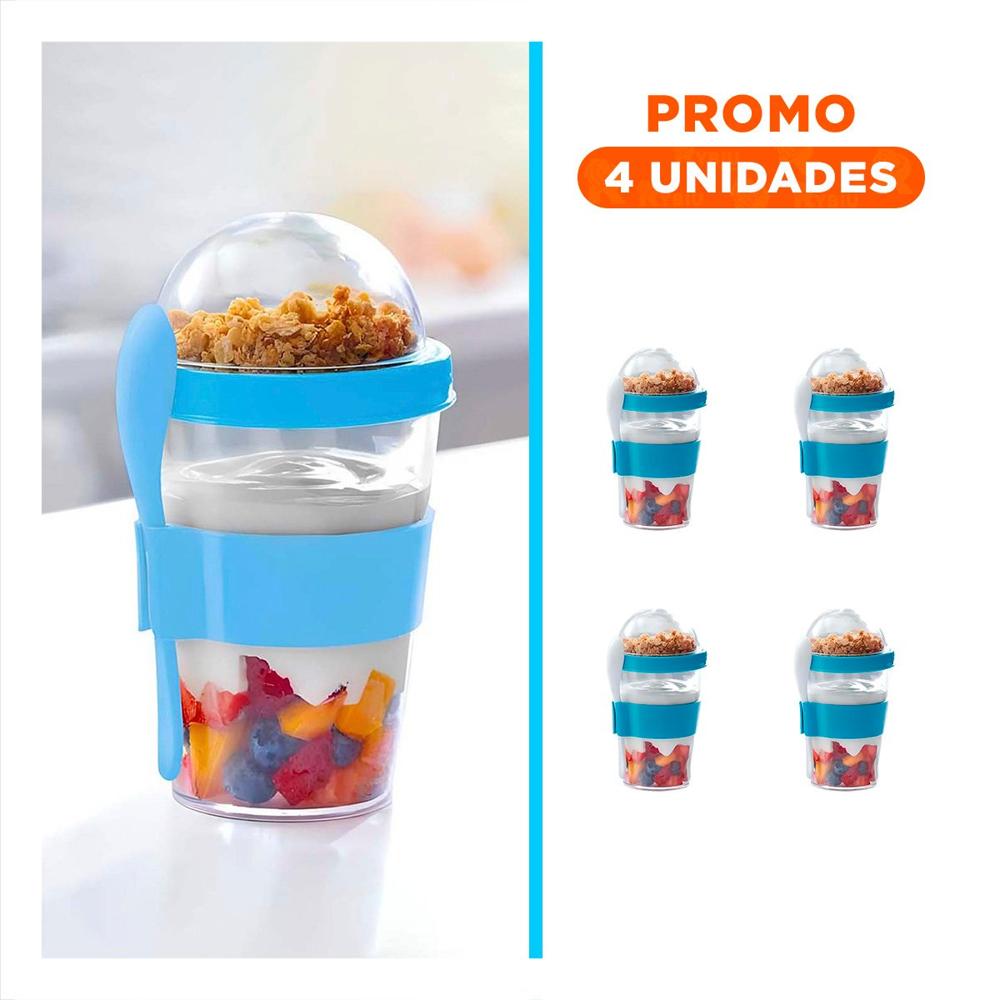 Pack4 Contenedor Compacto 350 Ml Celeste para Colacion Saludable