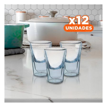 Pack12 Taza Modelo 260ml Doble Capa de Vidrio Borosilicato en Color Transparente Y Papel Regalo