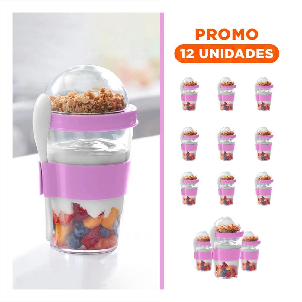 Pack12 Recipiente para Yogurt Natural y Cereal 350 Ml en Rosado Moderno