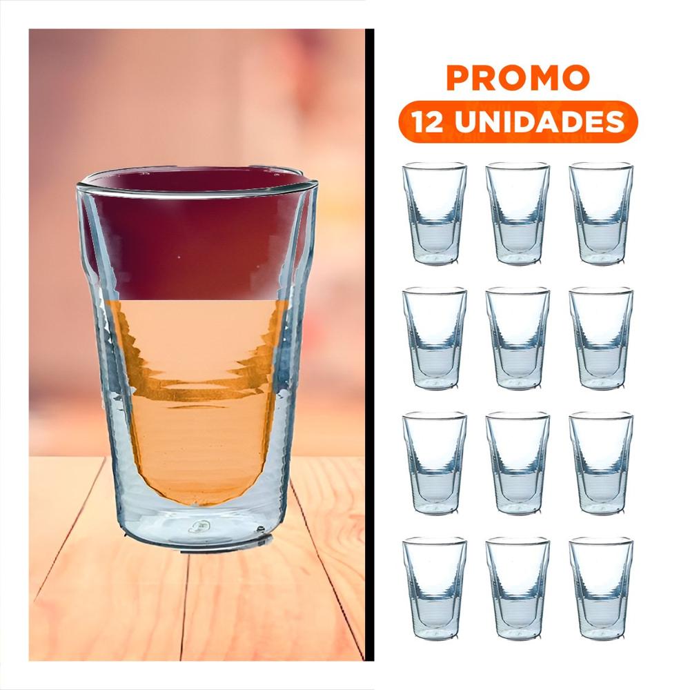 Pack12 Taza 260ml de Vidrio Borosilicato Transparente con Sistema Doble Capa