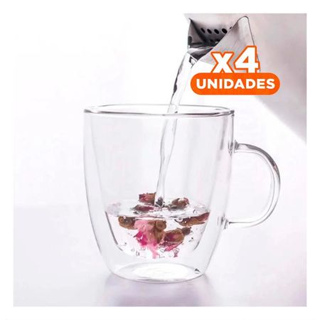 Pack4 Vaso de Vidrio Transparente 300 Mililitros Presentacion Doble Capa YPapel Regalo