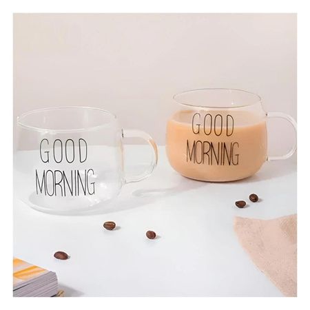 Taza con Frase Good Morning en Vidrio Transparente 350 ML Moderna Ynotas