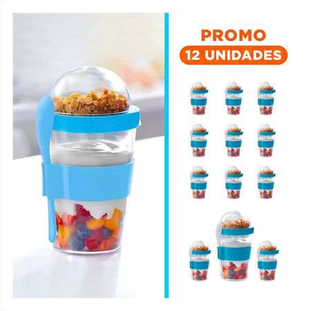 Pack12 Recipiente para Yogurt Natural y Cereal 350 Ml en Celeste Moderno