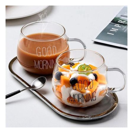 Taza con Frase Good Morning 350 ML de Vidrio en Color Transparente Estetica Moderna