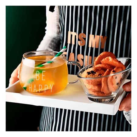 Taza con Frase Be Happy 350 ML de Vidrio en Color Transparente Estetica Moderna
