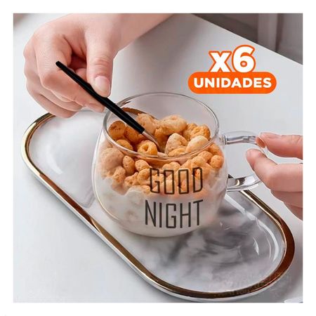 Pack6 Jarro con Frase Good Night 350 ML Transparente de Vidrio
