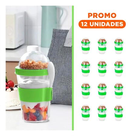 Pack12 Recipiente para Yogurt Natural y Cereal 350 Ml en Verde Limon Moderno