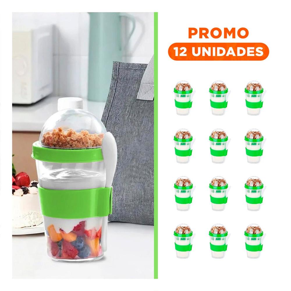 Pack12 Recipiente para Yogurt Natural y Cereal 350 Ml en Verde Limon Moderno