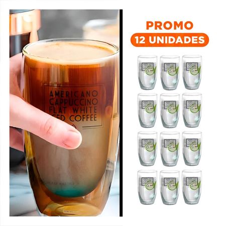 Pack12 Recipiente de Vidrio en Color Transparente 450 ML con Doble Capa para Frappuccino