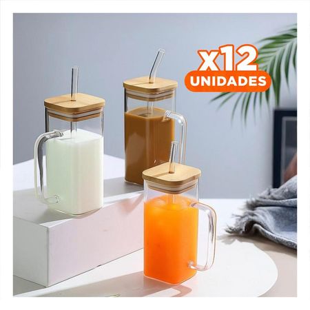Pack12 Recipiente Rectangular 350 ml Transparente con Asa Y Regalo Sticker