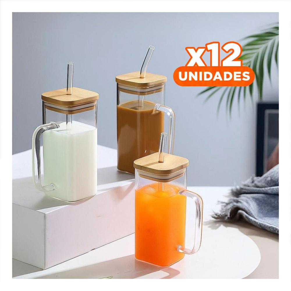 Pack12 Recipiente Rectangular 350 ml Transparente con Asa Y Regalo Sticker