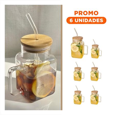 Pack6 Taza Moderna 500ml con Asa de Vidrio y Tapa Ajuste Preciso Y Regalo Sticker