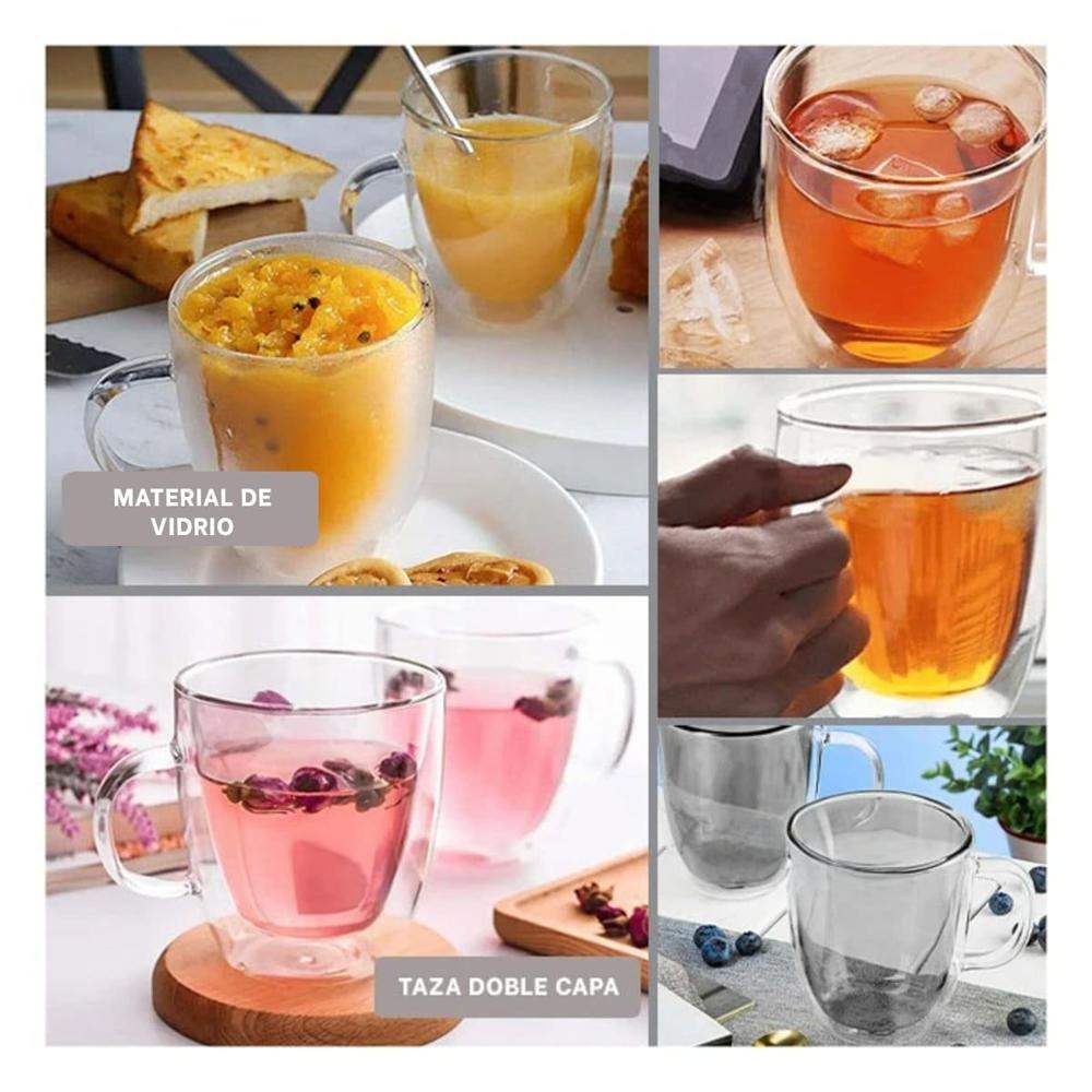 Taza Doble Capa 300 Mililitros con Vidrio Transparente Toque Decorativo YLigas Regalo