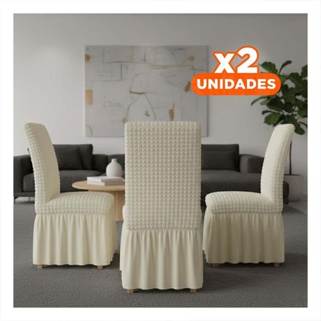 Pack2 Protector para Silla Elastica Color Crema con Patron de Burbujas Cuadradas Y Papel Regalo