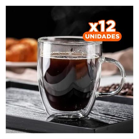 Pack12 Copa Doble Capa 320 Mililitros con Cuerpo de Vidrio Transparente YRegalo Sticker