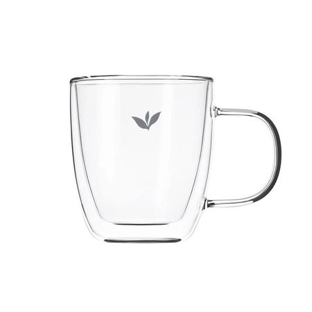 Taza en Color Transparente con Hojitas de 250ml Vidrio de 8x5.6x11cm Y Regalo Sticker