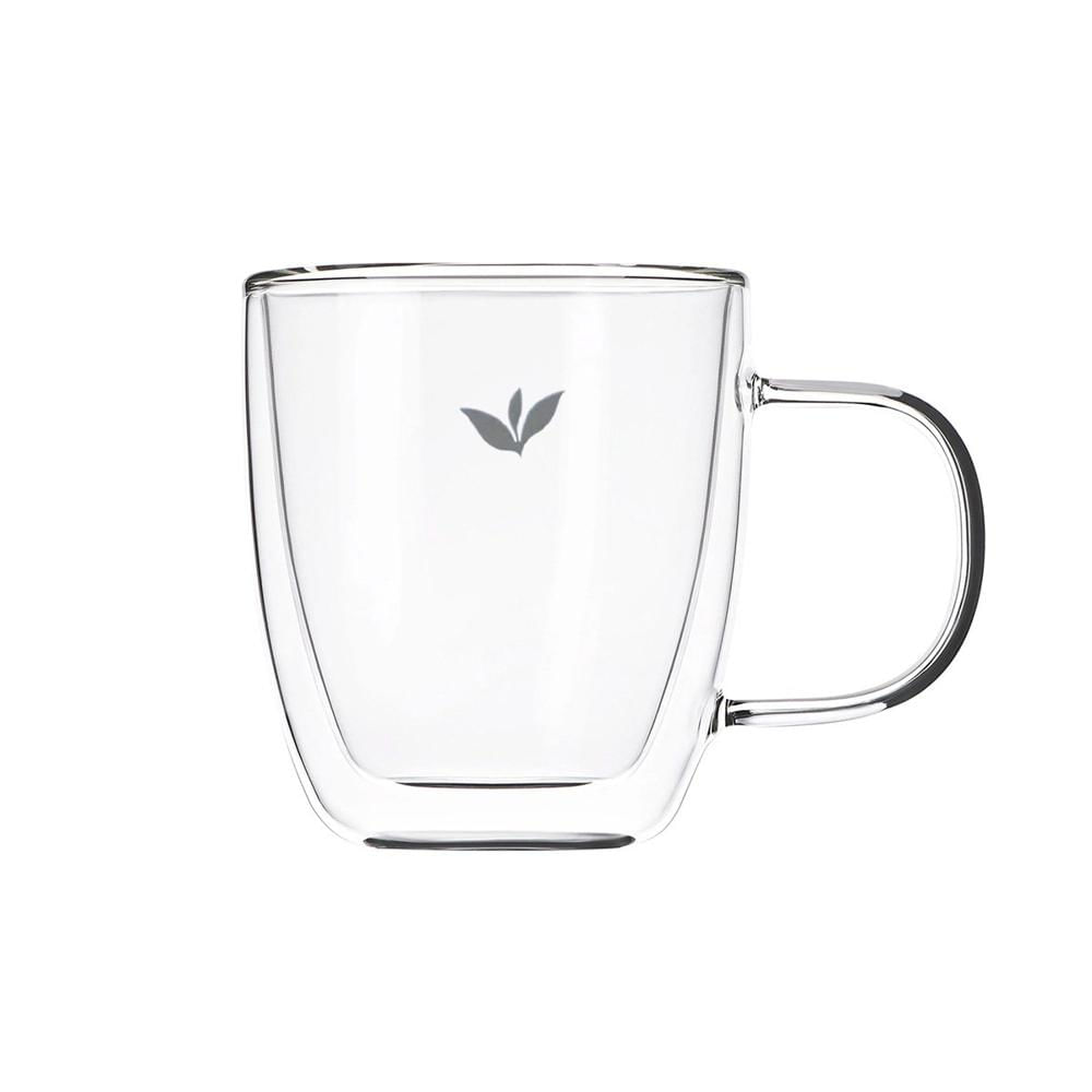 Taza en Color Transparente con Hojitas de 250ml Vidrio de 8x5.6x11cm Y Regalo Sticker