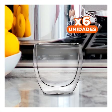 Pack6 Vaso en Borosilicato 100 ML Doble Capa Espresso Tono Transparente Y Papel Regalo