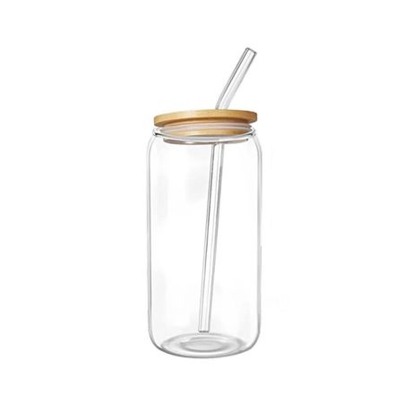Taza de vidrio 500ml con tapa y sorbete transparente estilo recto Y Regalo Sticker