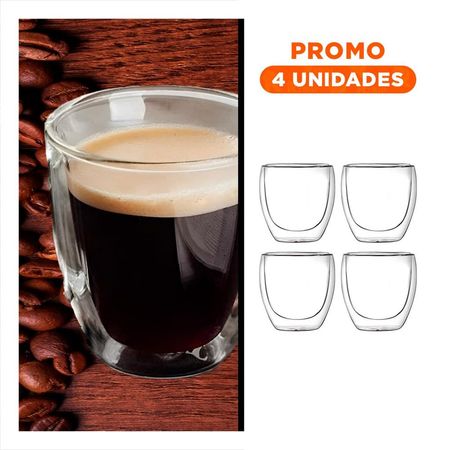Pack4 Copa para Espresso 100 ML en Formato Transparente Vidrio Borosilicato