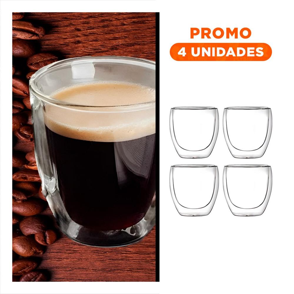 Pack4 Copa para Espresso 100 ML en Formato Transparente Vidrio Borosilicato