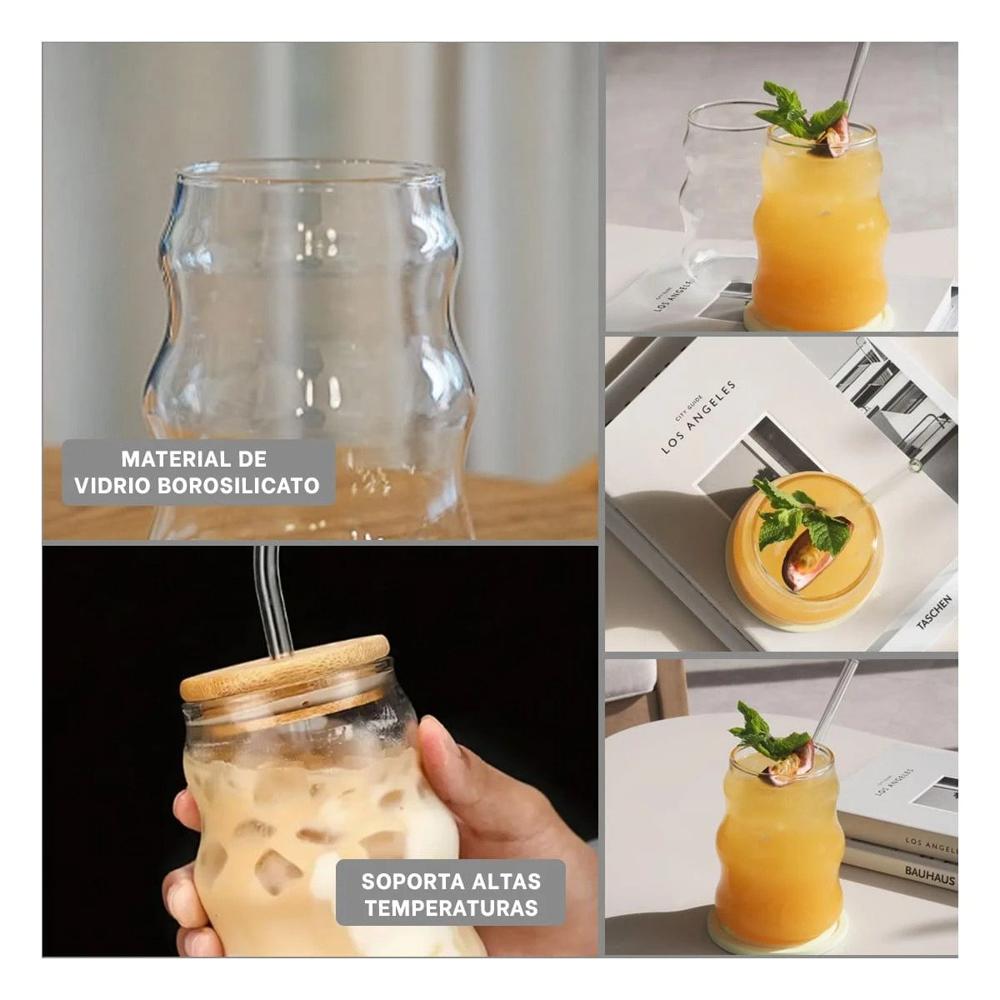 Copa de vidrio 500ml con tapa y sorbete transparente estilo curvas para hogar Y Ligas Regalo