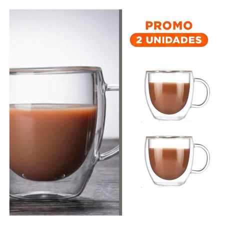 Pack2 Vaso 290 Mililitros de Vidrio Transparente con Forma Doble Capa YRegalo Sticker