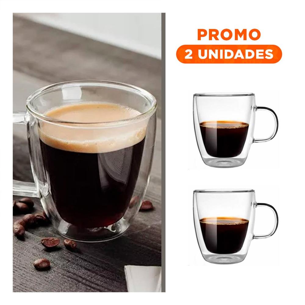 Pack2 Vaso 320 Mililitros de Vidrio Transparente con Forma Doble Capa YRegalo Sticker
